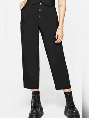 Disturbia Black Wide-Leg Cropped Pants with Button Front